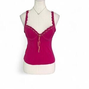 hot pink lace cami tank top y2k fitted crop top underwire bustier style size m